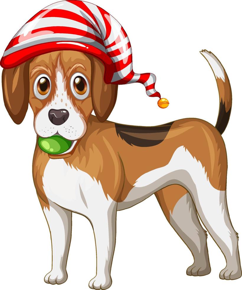 perro beagle con sombrero de navidad vector