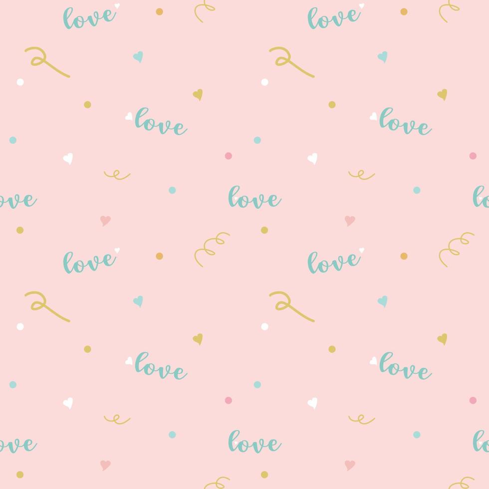 Vector - Abstract seamless pattern of word Love with mini heart, dot on pink background. Can be use for print, paper, wrapping, fabric. Valentine's.