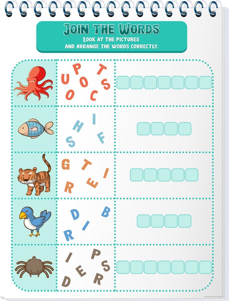 Spelling word game worksheet template vector