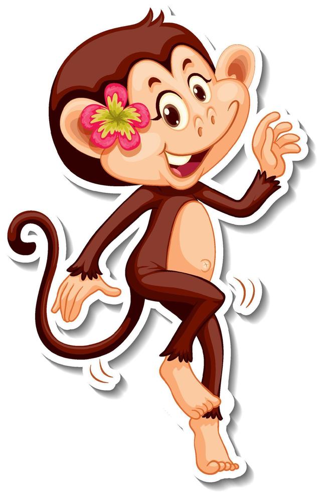 Monkey dancing cartoon character sticker vector