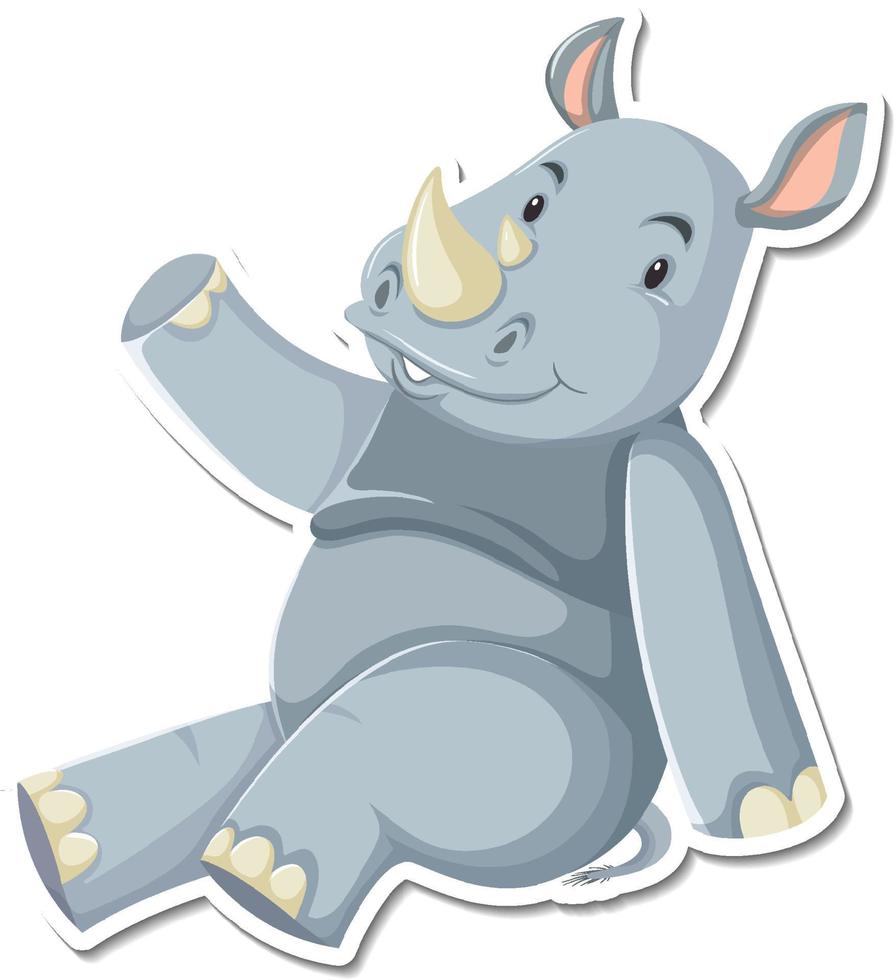 Rhinoceros sitting cartoon character sticker vector