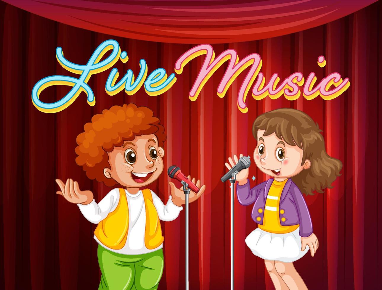 Kids performing singing on stage vector