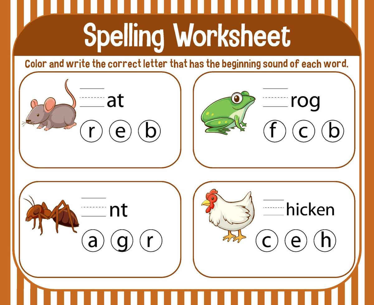 Spelling worksheet template for kids vector