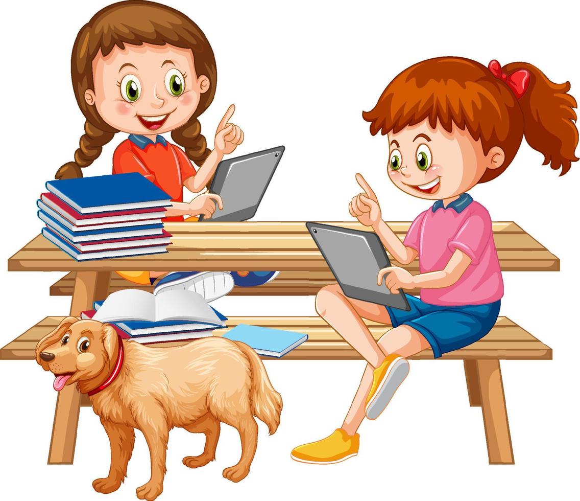 School kids using tablet for education vector