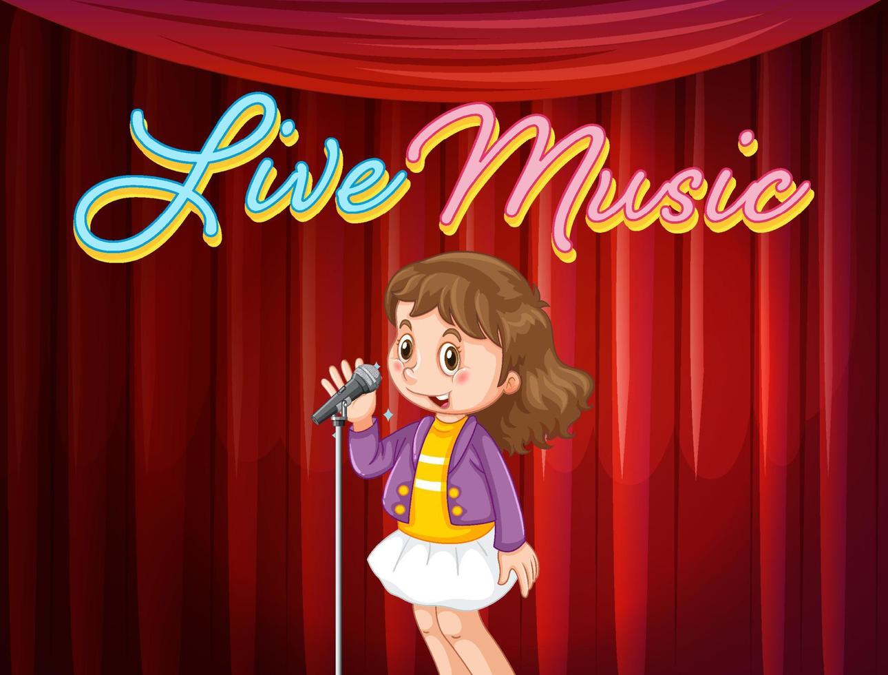 Little girl performing singing on stage vector