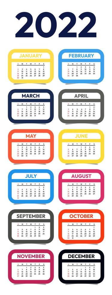 calendario limpio para 2022 diseño vectorial vector