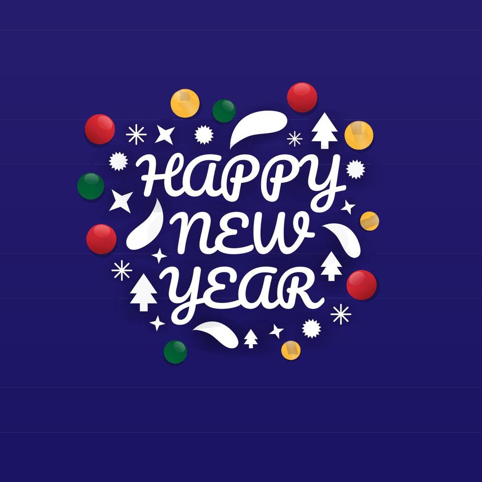 Happy New Year Lettering Vector Design with Ornaments