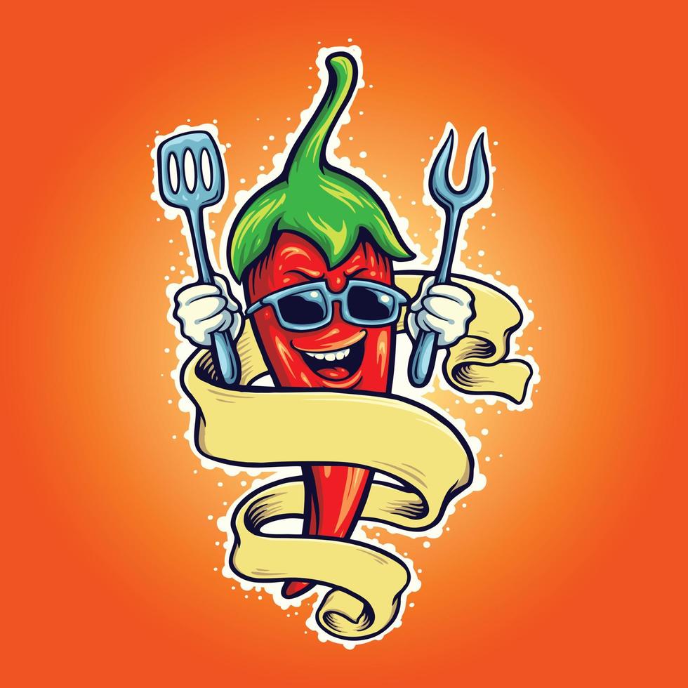 Sonrisa chili cocinando con logotipos de cinta ilustraciones vectoriales vector