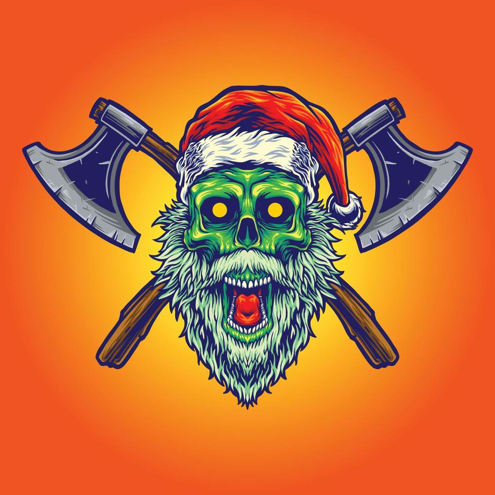 Wood Working Axe Skull Merry Christmas Vector illustrations