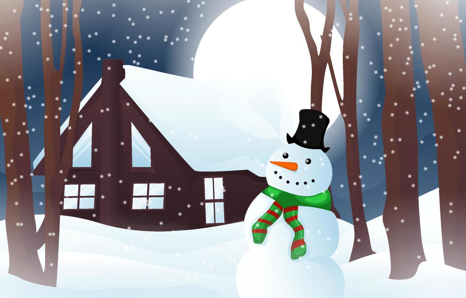 Winter Scenery at Night with Snowman vector