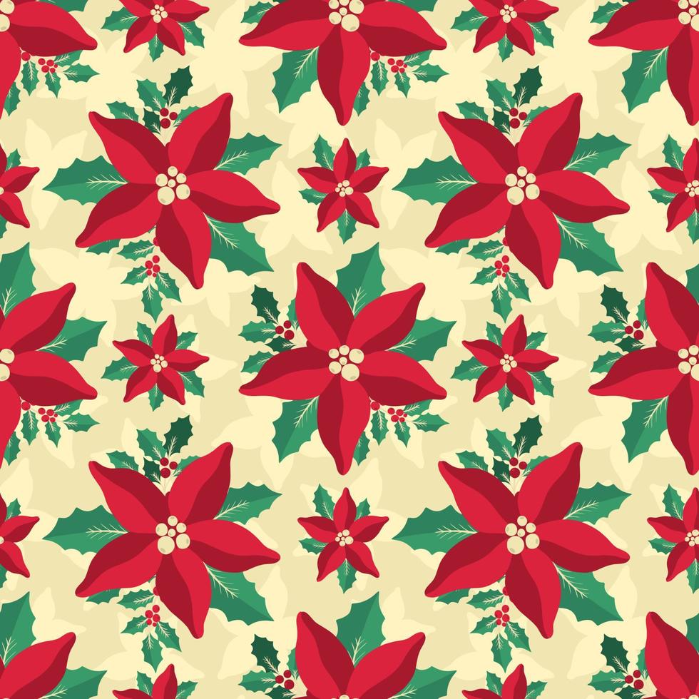 Seamless pattern poinsettia Christmas floral plant.New year 2022 ornament.Decoration botanical design. vector