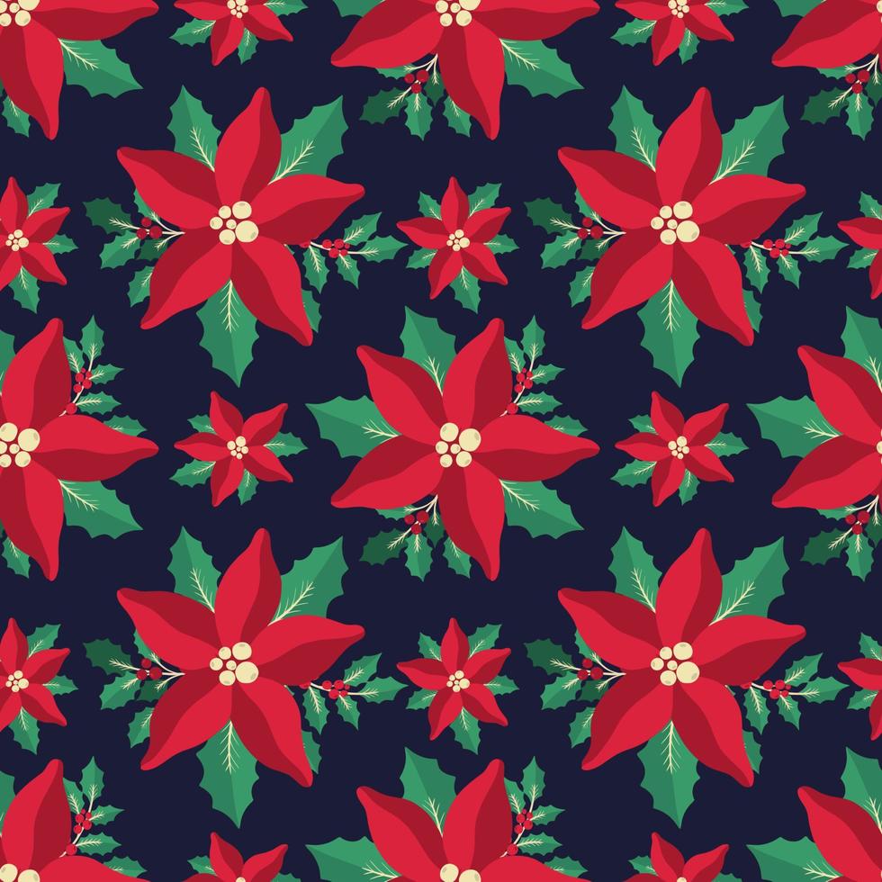 Seamless pattern poinsettia Christmas floral plant.New year 2022 ornament.Decoration botanical design. vector