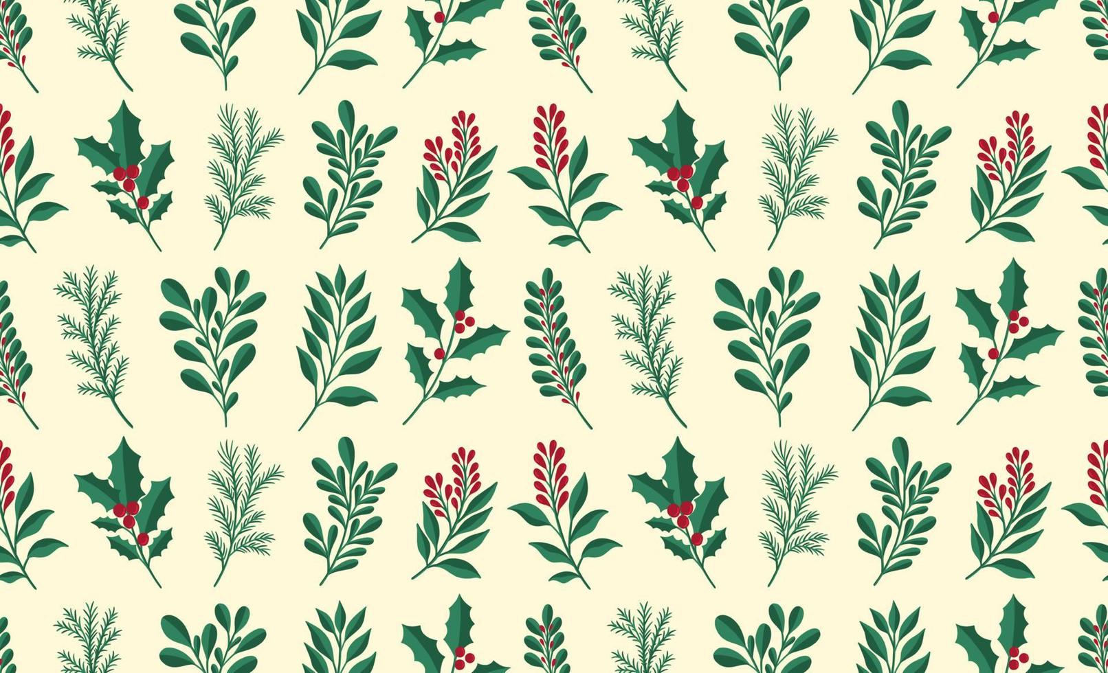 Seamless pattern branch Christmas floral plant.New year 2022 ornament.Decoration botanical design vector