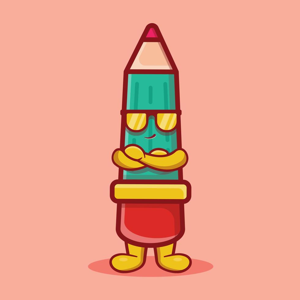 super cool pencil mascot isolated cartoon in flat style vector