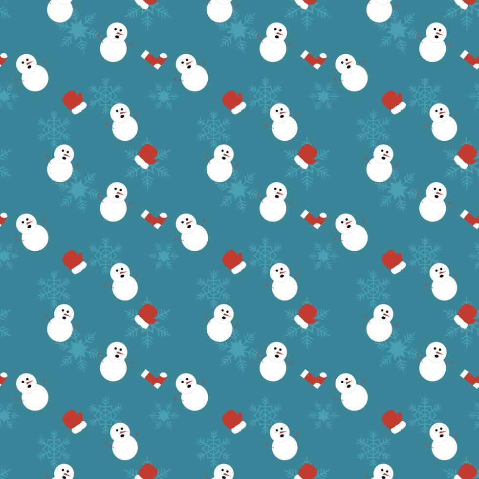 Santa Clause, Gloves, socks and Snowflakes vector repeat pattern, Hand drawn Christmas repeat pattern for  background, wallpaper, gift wrapper, textile, packaging, banner.