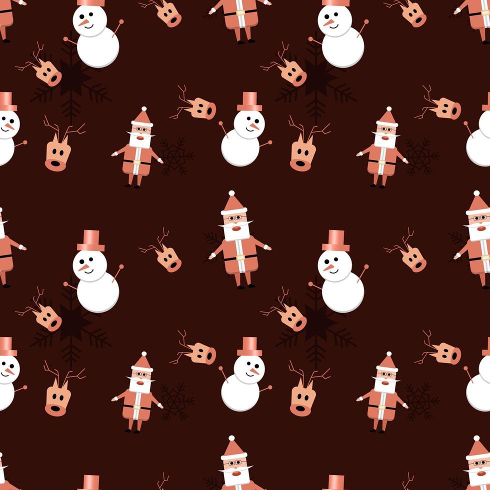 Snowman, Santa Claus with hat , gingerbread man vector object in rounded corner theme seamless pattern background. Best for winter holiday fabric, giftwrap, scrapbook, greeting cards design projects.