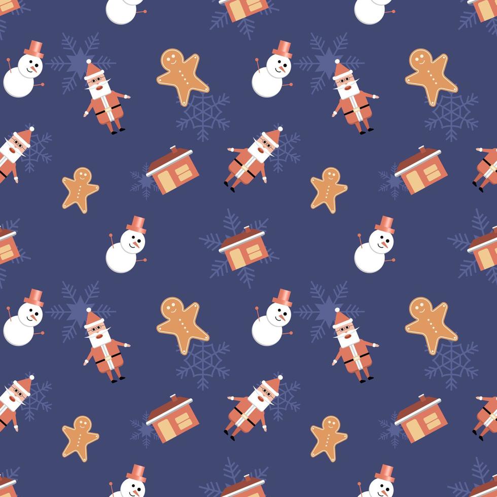 Santa Claus, gingerbread  man, house with chimney objects in rounded corner theme seamless pattern background. Best for winter holiday fabric, giftwrap, scrapbook, greeting cards design projects. vector