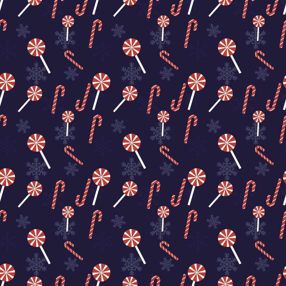 Lollipop, Candy cane and Snowflakes vector repeat pattern, Hand drawn Christmas repeat pattern for  background, wallpaper, gift wrapper, textile, packaging, banner.