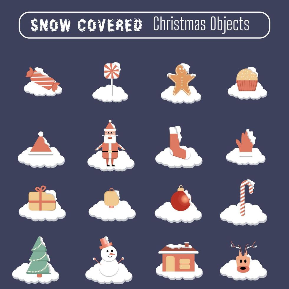 objetos de navidad cubiertos de nieve vector