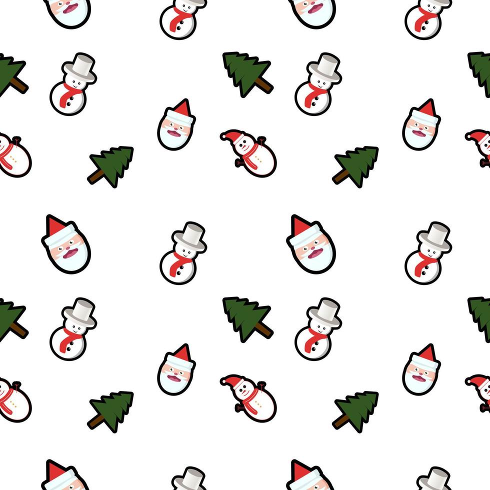 Santa Claus head with hat, Christmas tree, snowman seamless pattern background. Perfect for winter holiday fabric, giftwrap, scrapbook, greeting cards design projects. vector