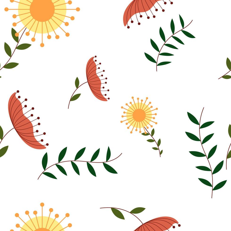 floral repeat pattern created with elements like flower and leaves, Hand drawn vector repeat swatch for textile, fabric, gift wrapper, cloths, wallpaper and banner.