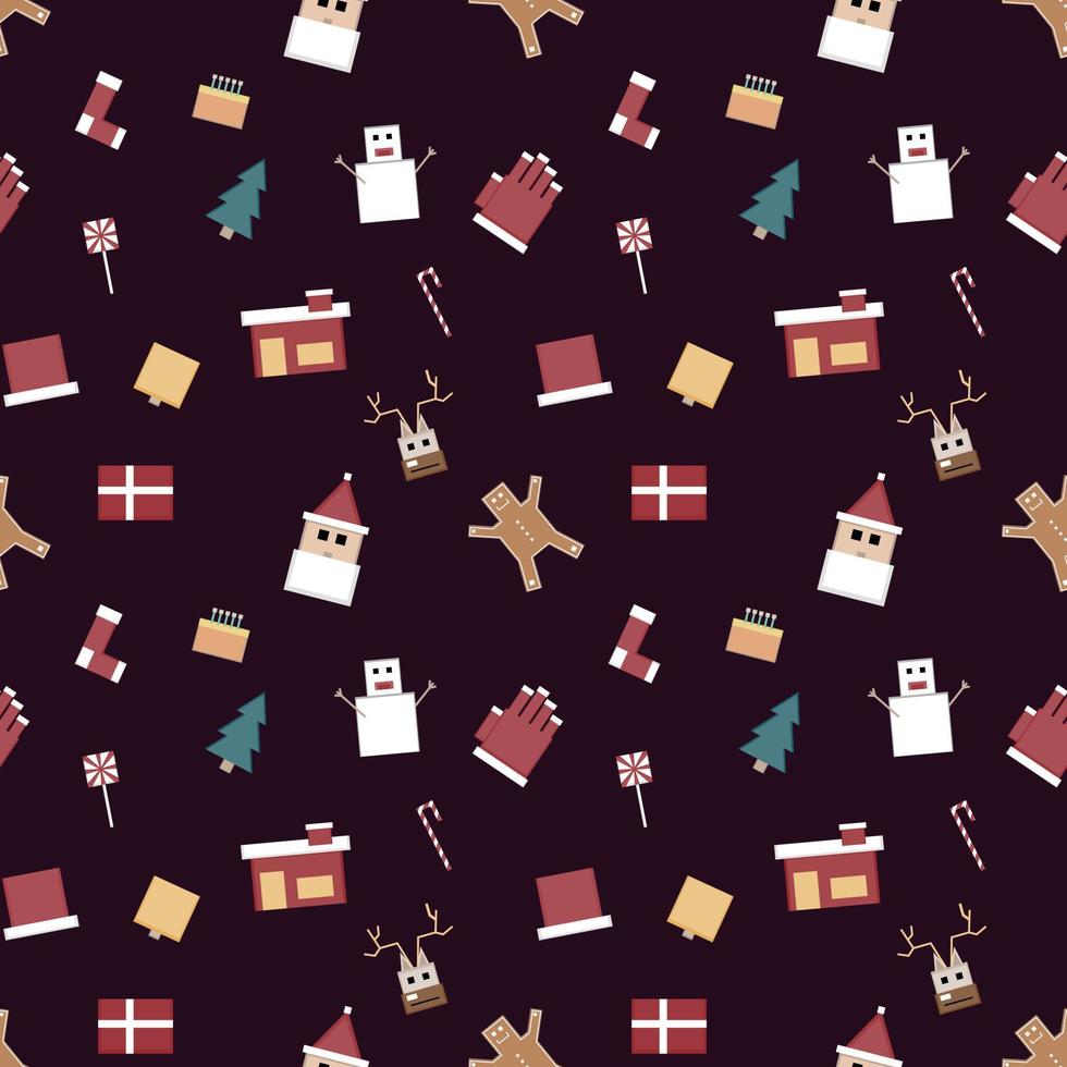 Christmas repeat pattern created with sharp corner Christmas objects, seamless pattern. vector