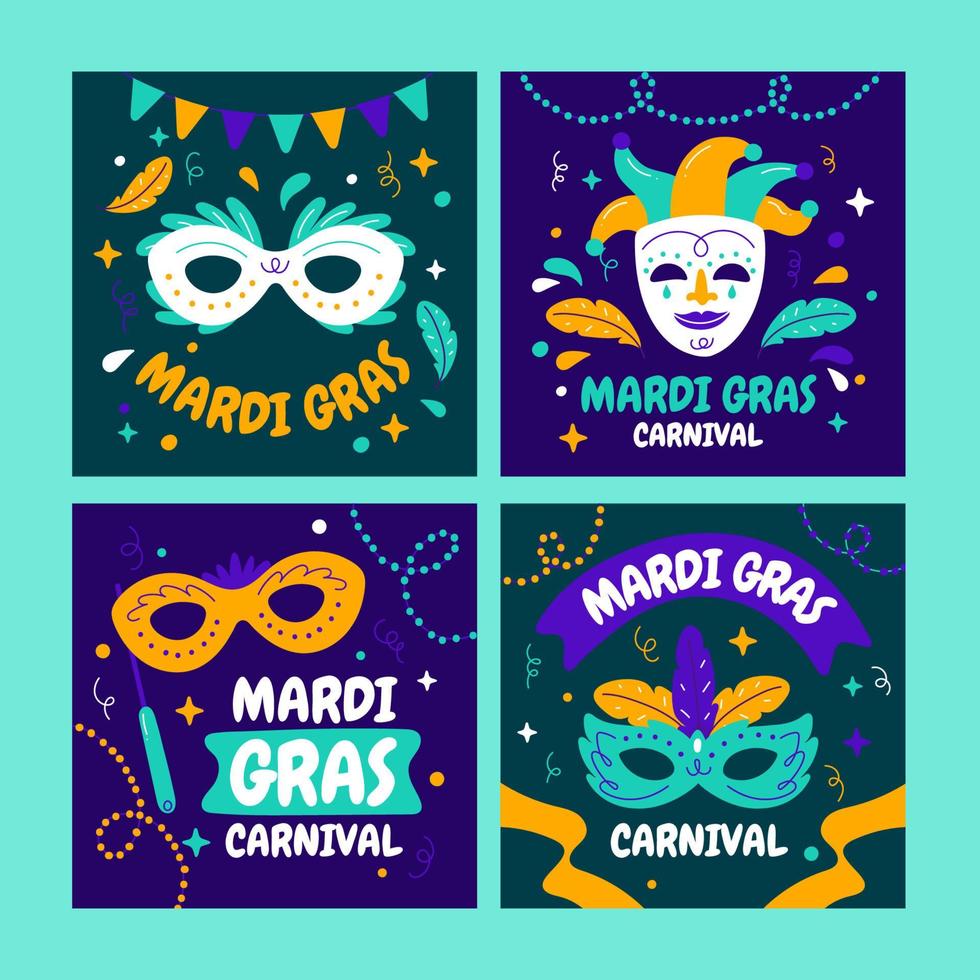 Hand Drawn Mardi Gras Card Set vector