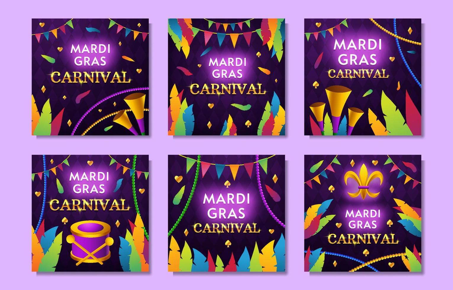 publicación de redes sociales del carnaval de Mardi Gras vector