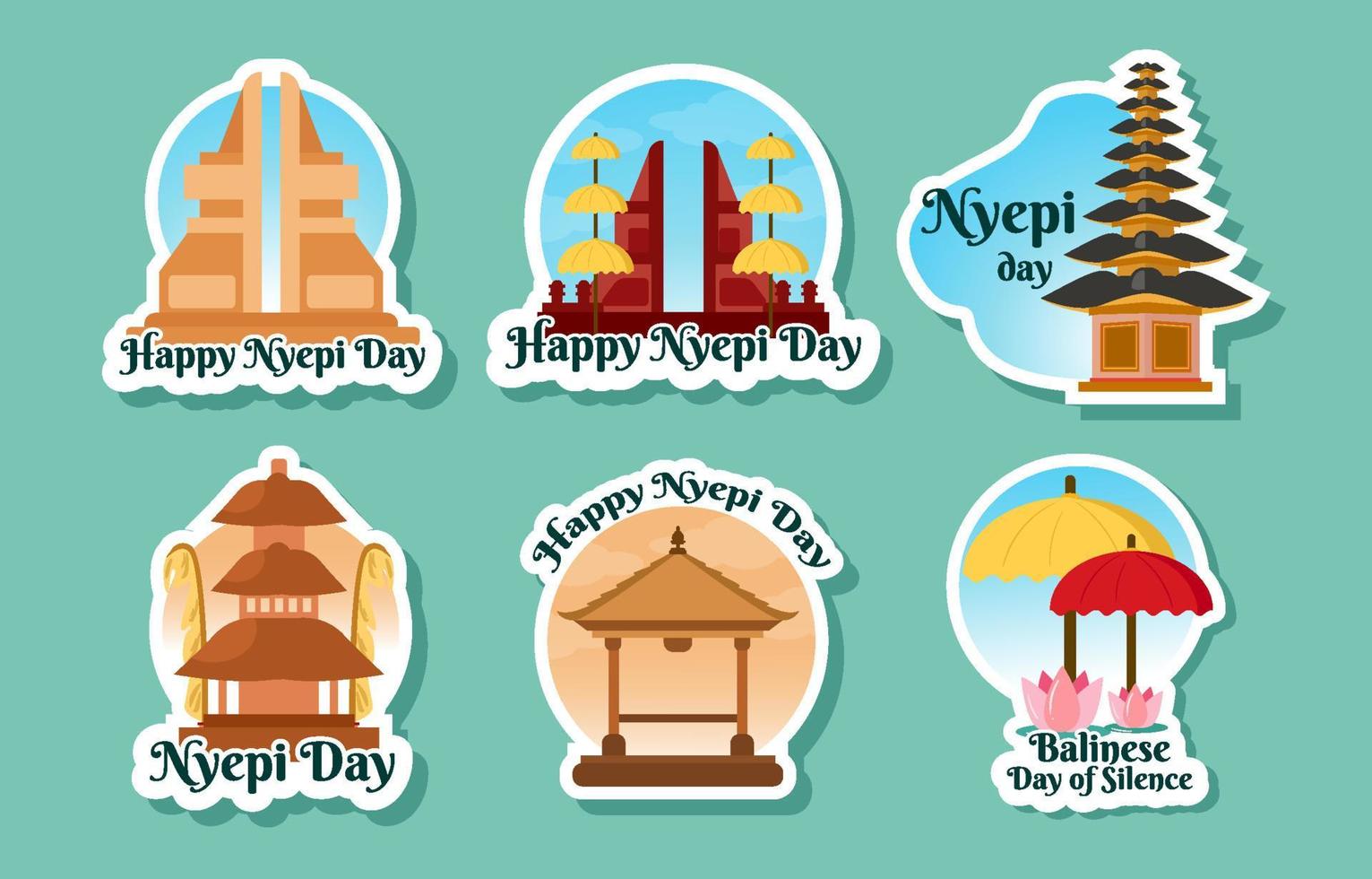 Balinese Nyepi Day Sticker Set vector