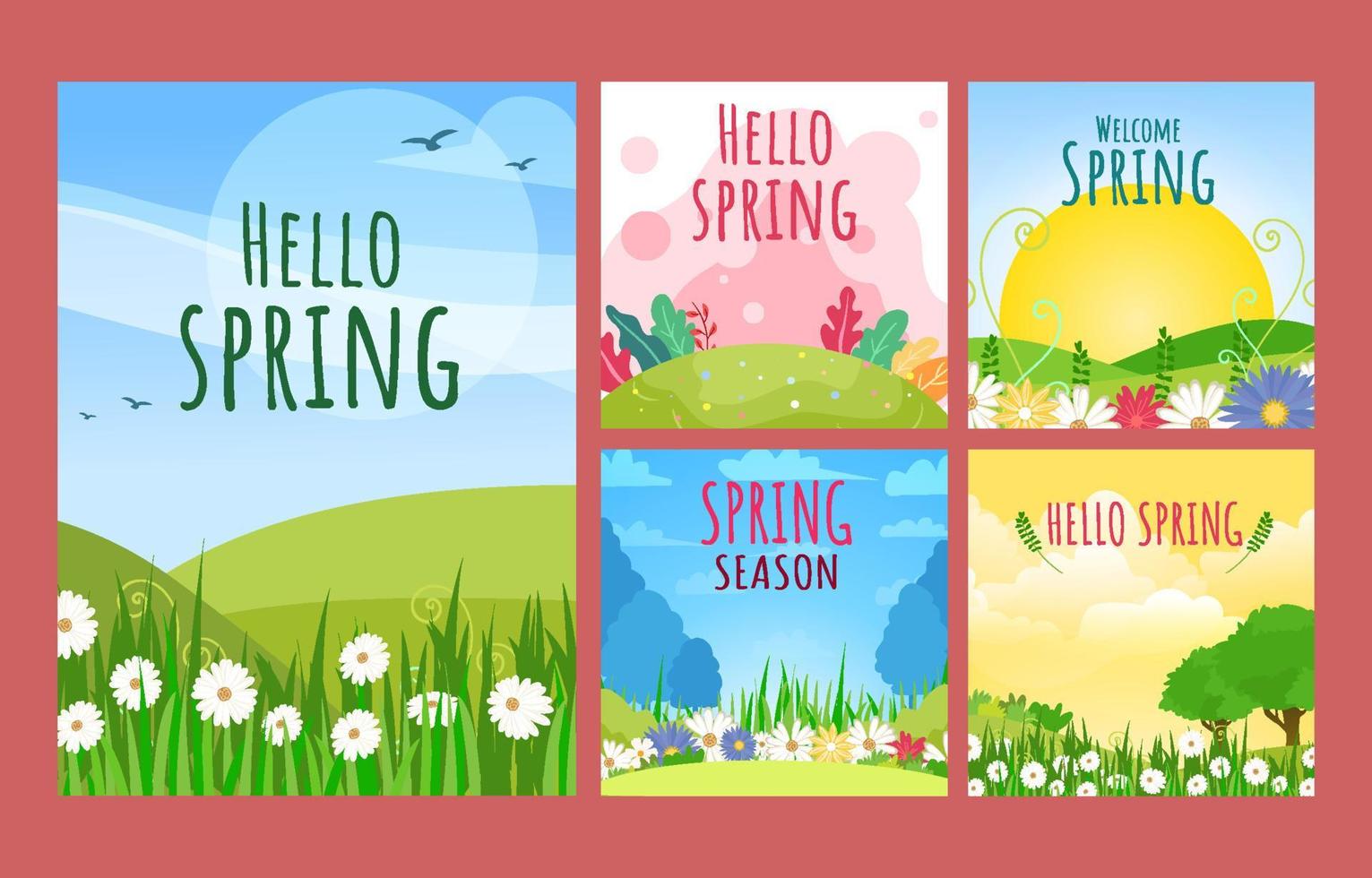 Hello Spring Social Media Posts vector