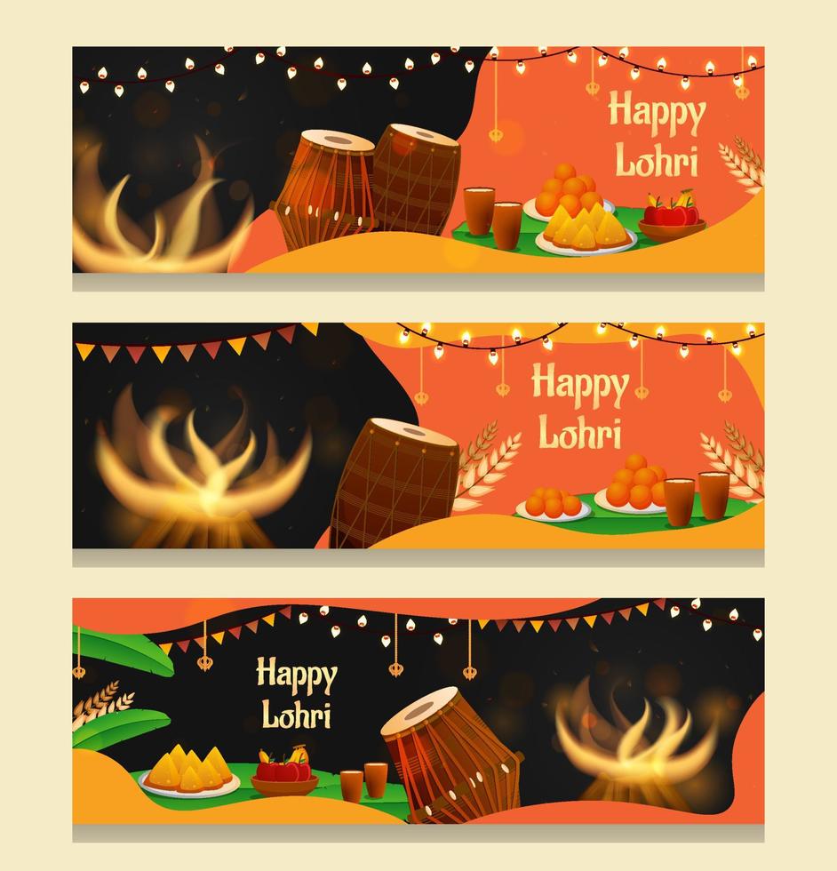 Happy Lohri Festival Banner Set vector