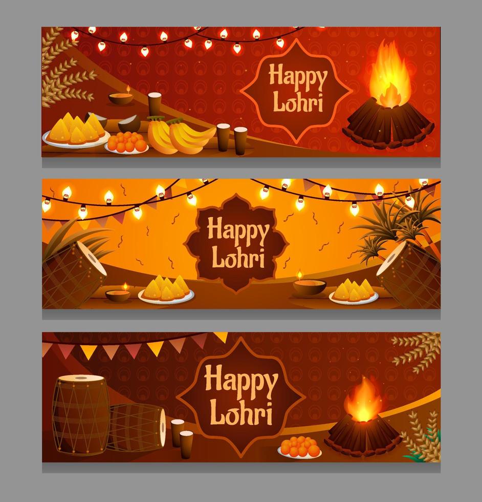 Lohri Festival Banner Set vector