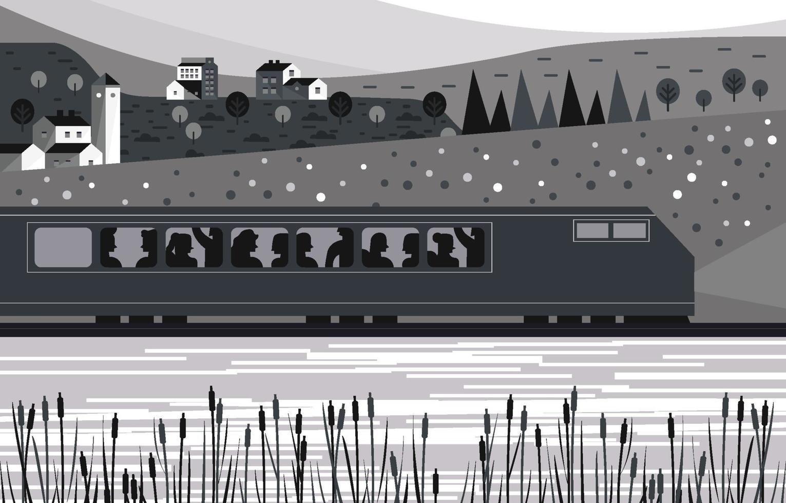 Night Train In The Middle of Rocky Landscape vector