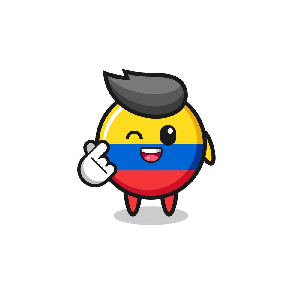 personaje de la bandera de colombia haciendo corazón de dedo coreano vector