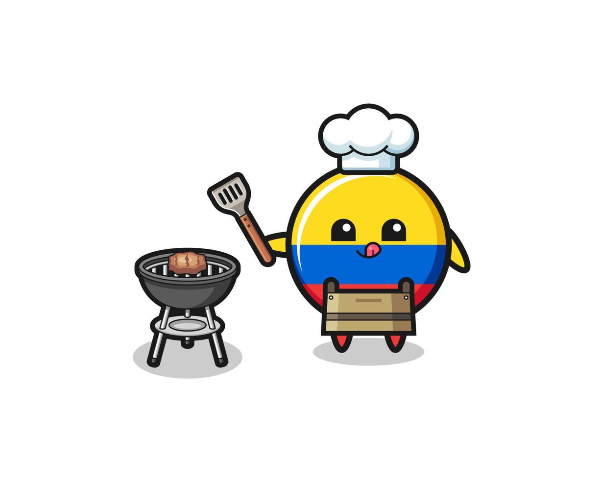 bandera de colombia, chef de barbacoa, con, parrilla vector