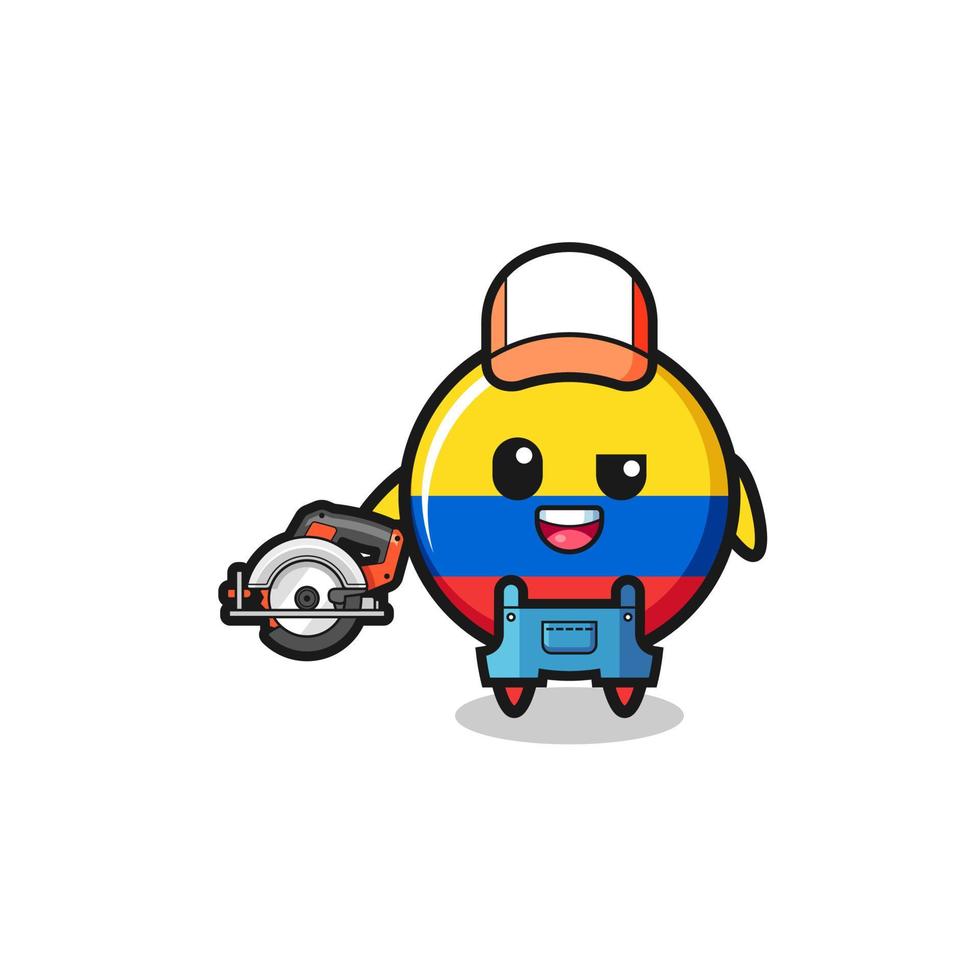 the woodworker colombia flag mascot holding a circular saw vector