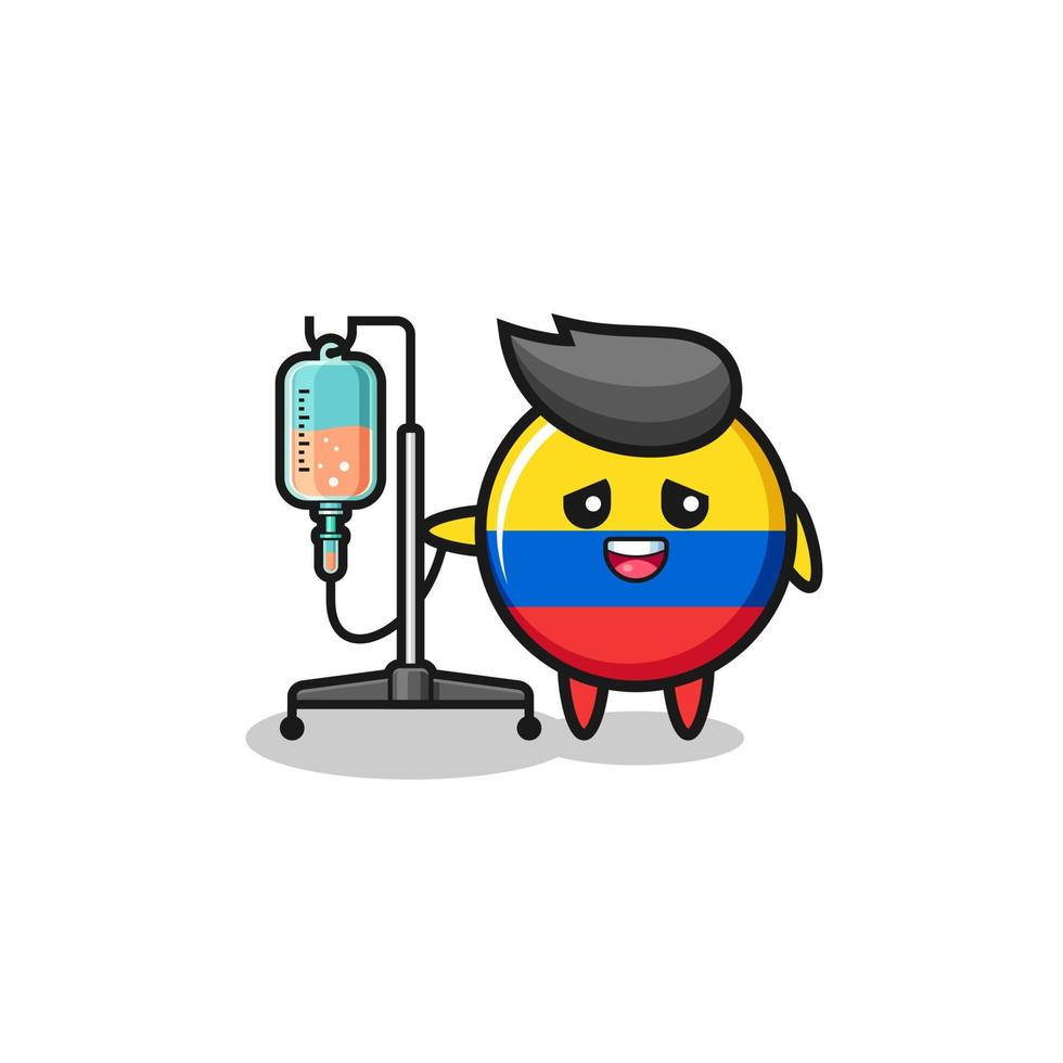 lindo personaje de la bandera de colombia de pie con poste de infusión vector