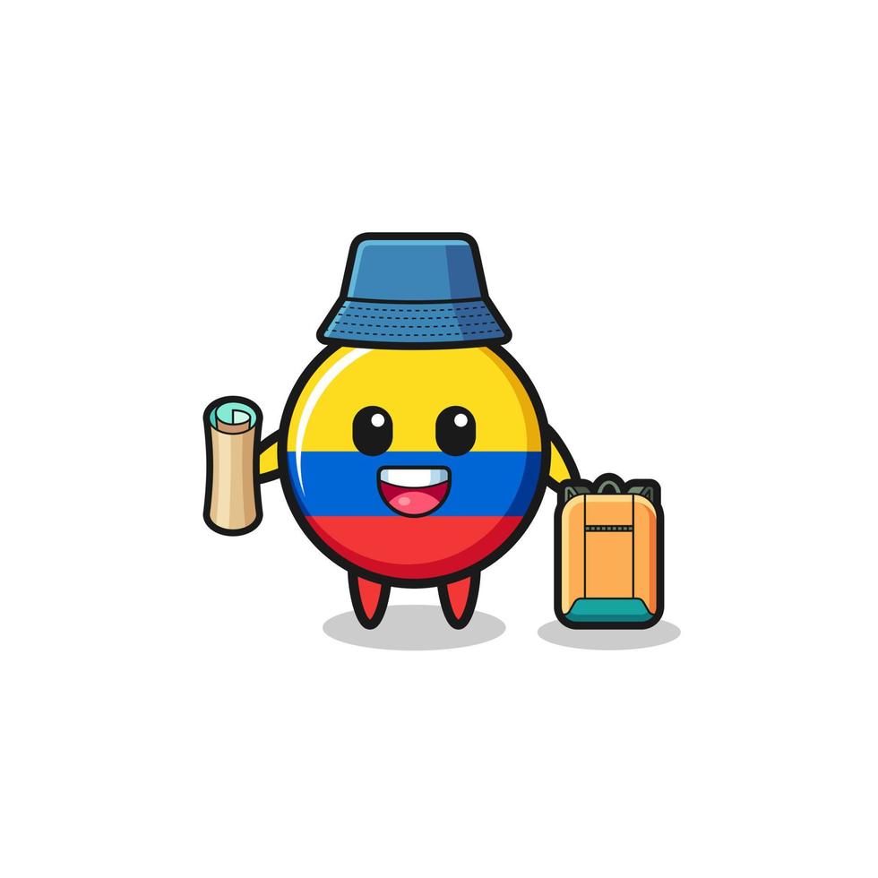 colombia flag mascot character as hiker vector
