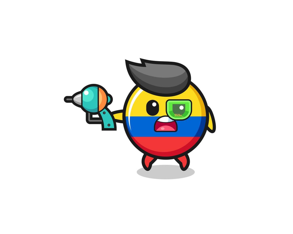 linda bandera de colombia sosteniendo una pistola del futuro vector