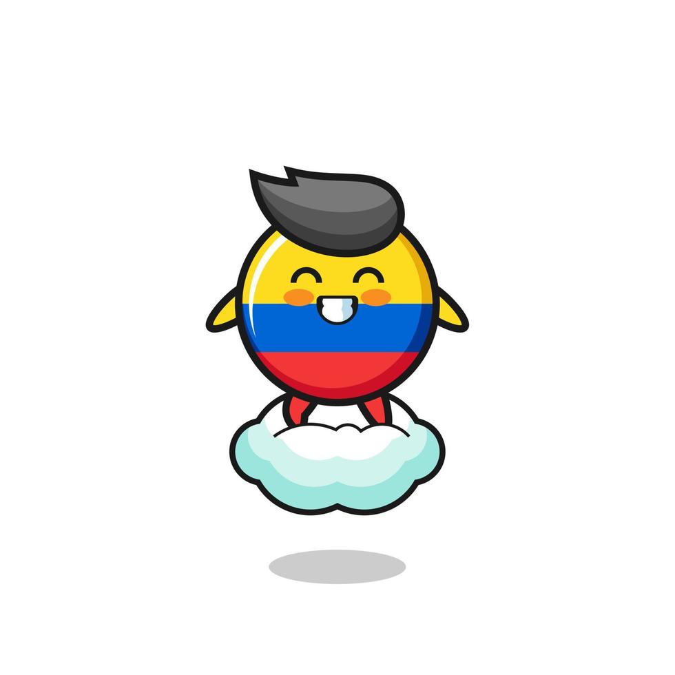 cute colombia flag illustration riding a floating cloud vector