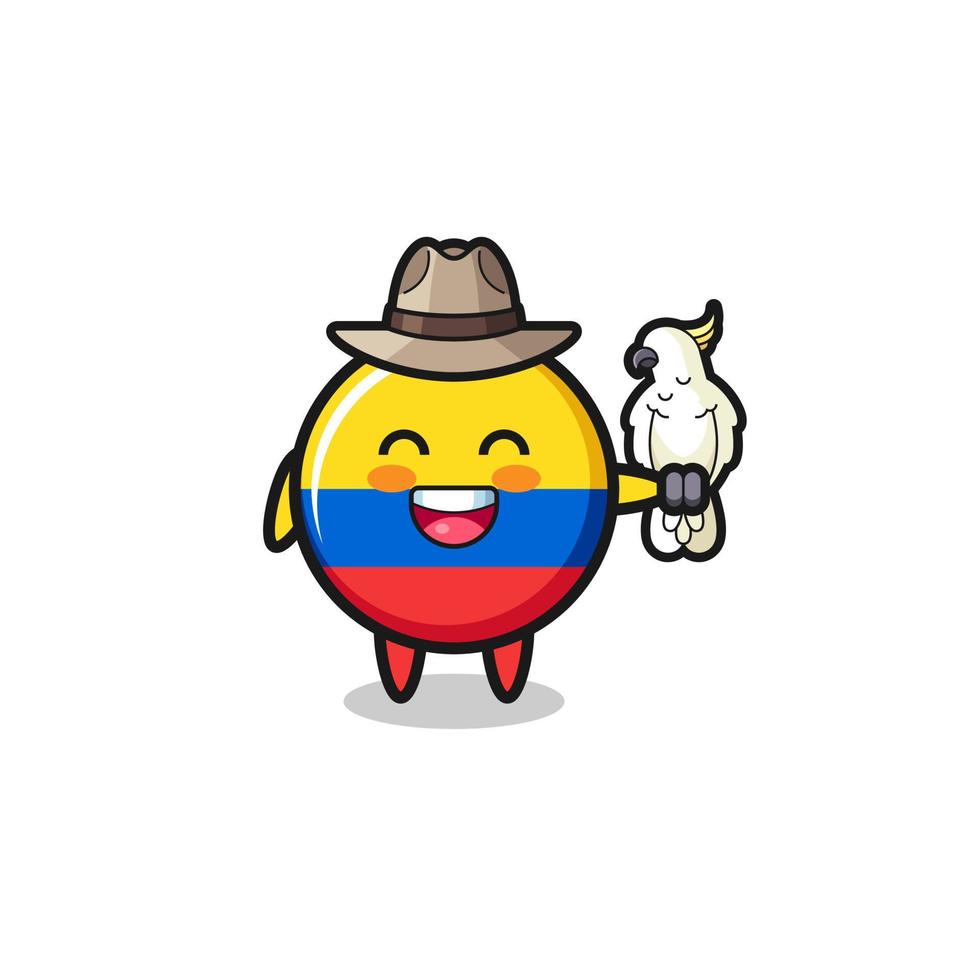 bandera de colombia, mascota, cuidador del zoológico, con, un, loro vector