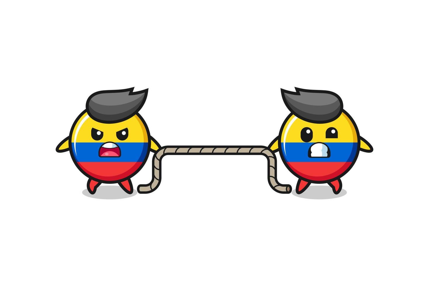 cute colombia flag character is playing tug of war game vector