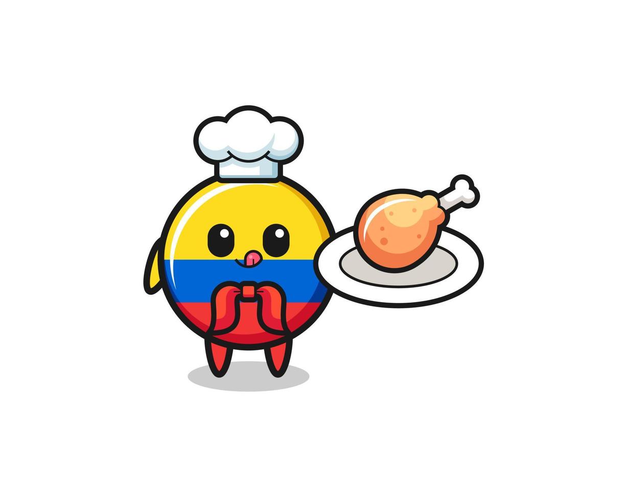 colombia flag fried chicken chef cartoon character vector