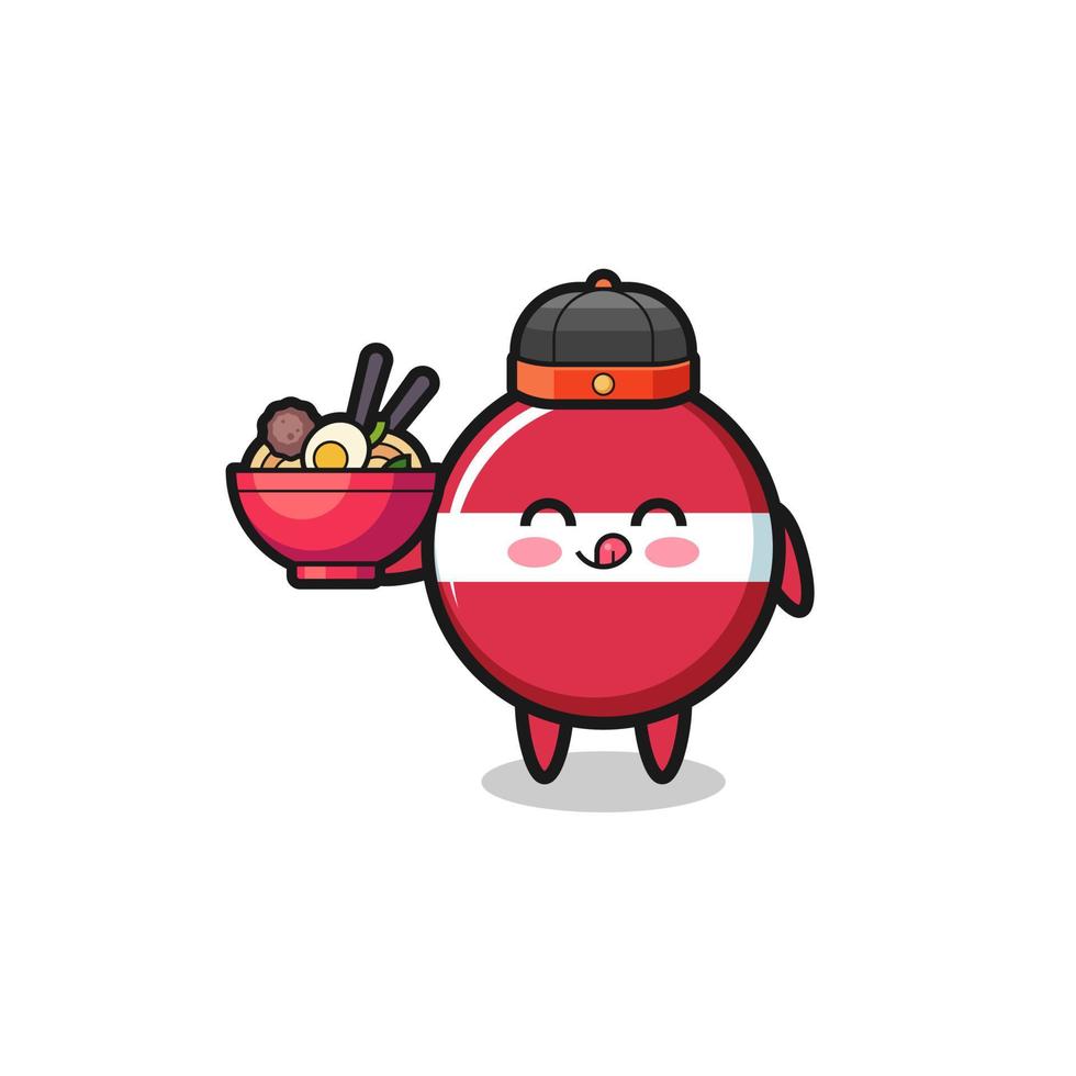 latvia flag as Chinese chef mascot holding a noodle bowl vector