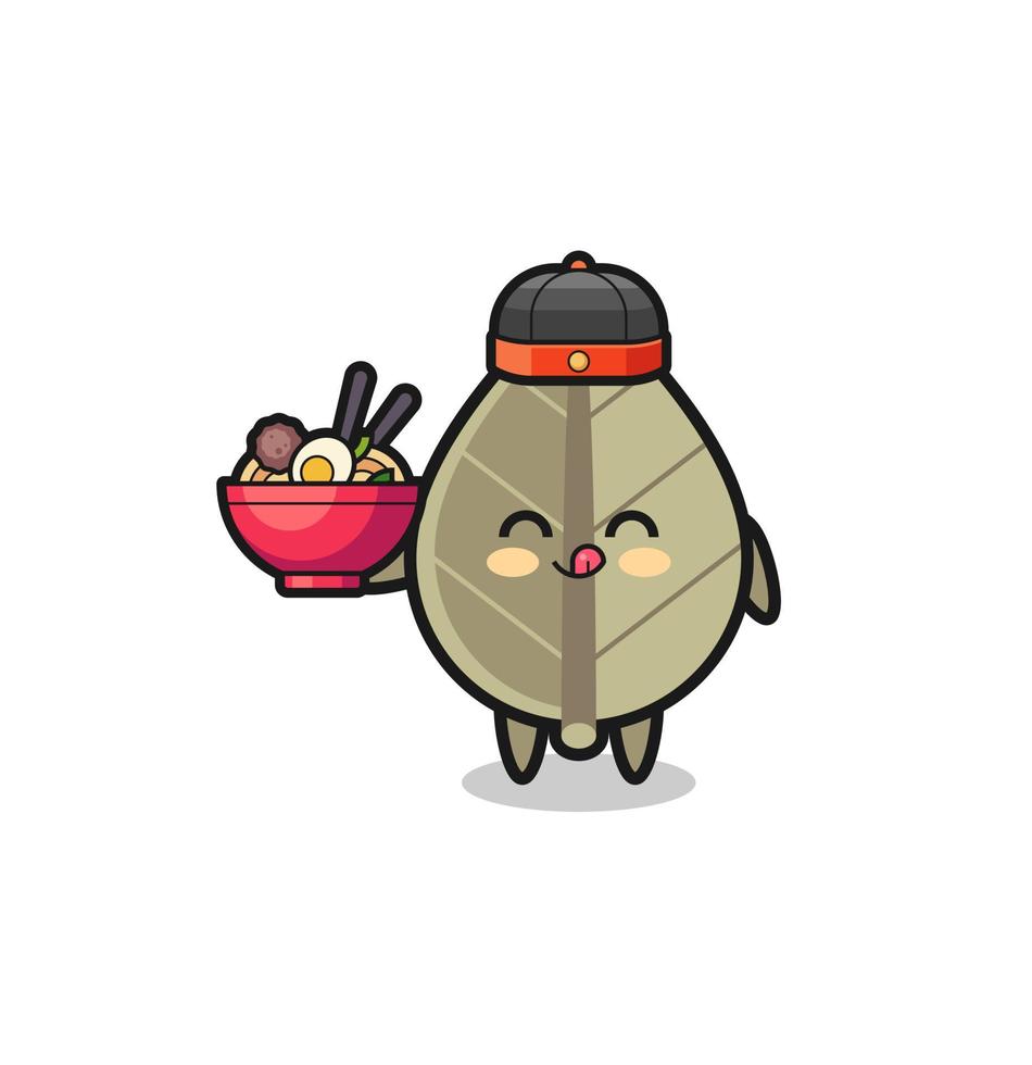 dried leaf as Chinese chef mascot holding a noodle bowl vector