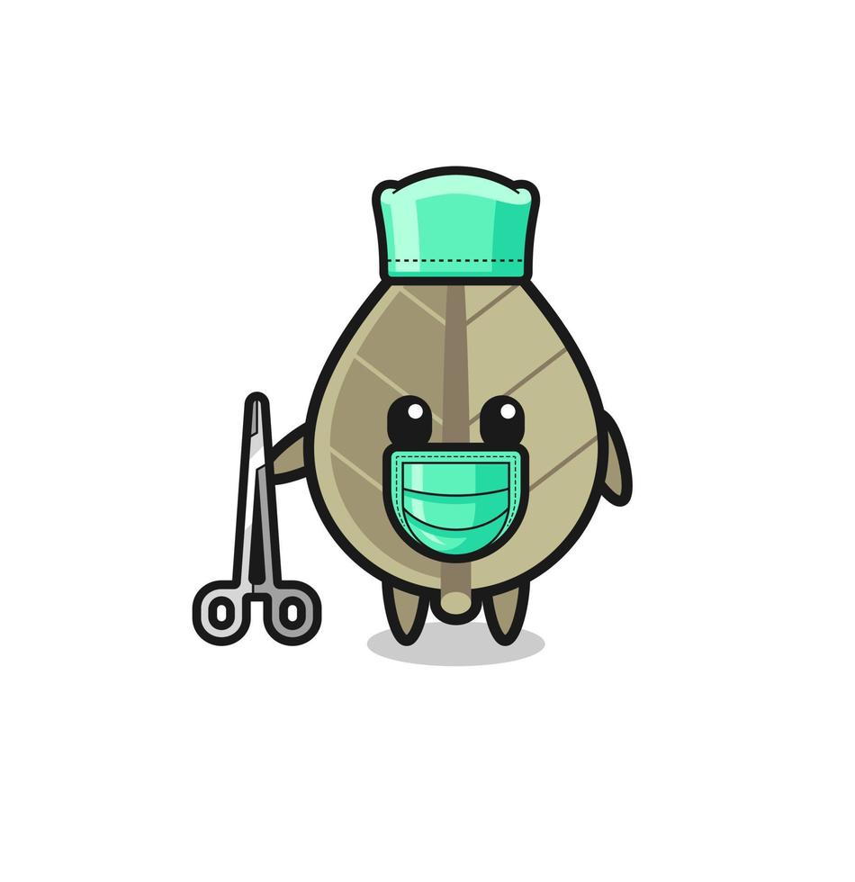 cirujano personaje de mascota de hoja seca vector