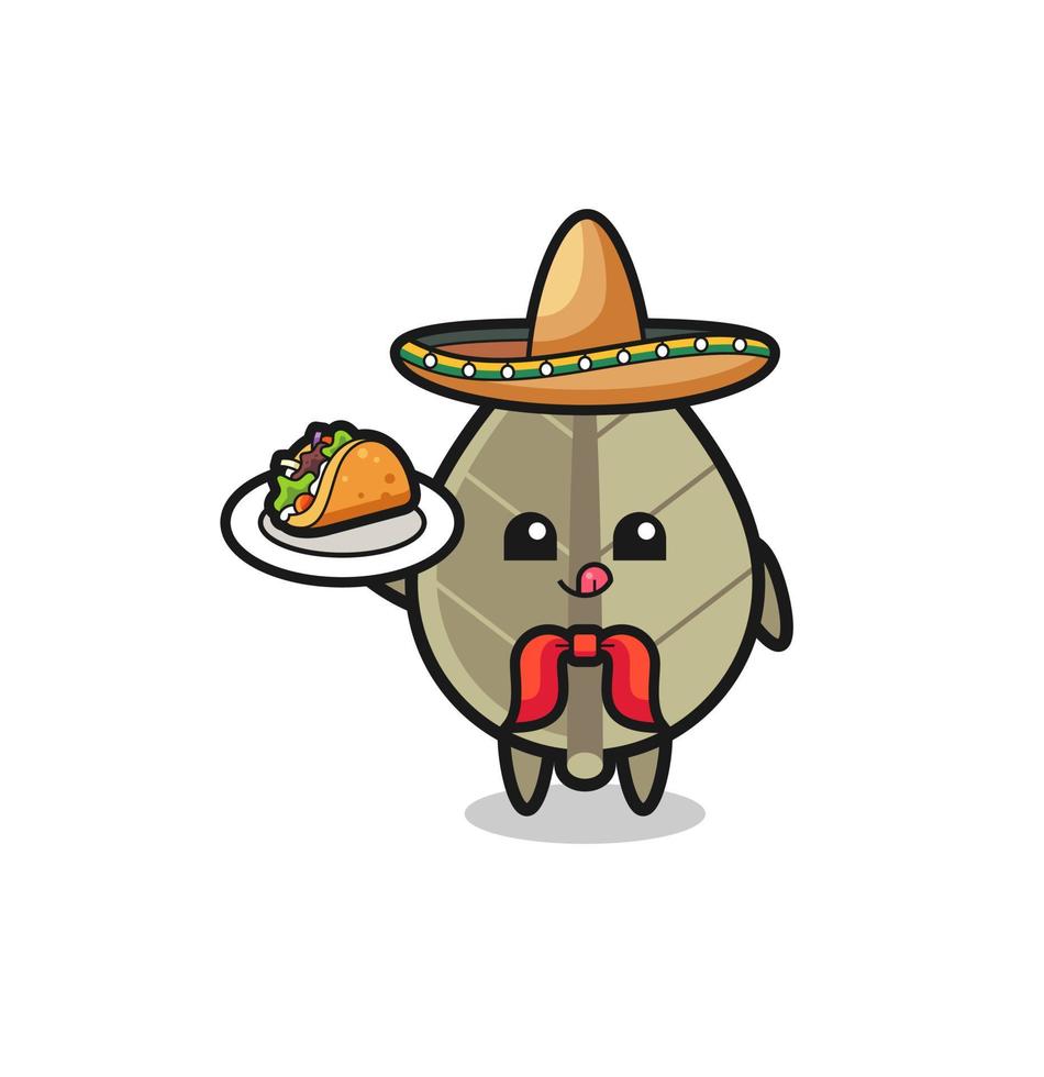 dried leaf Mexican chef mascot holding a taco vector