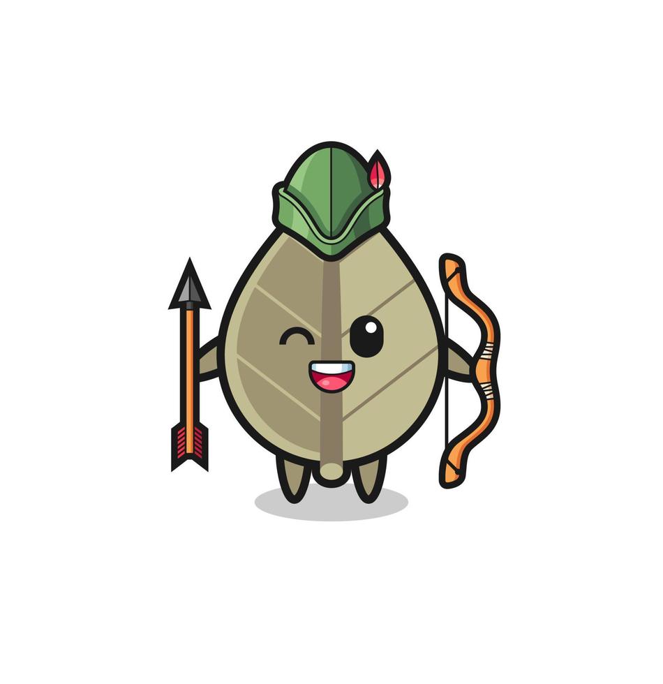 dried leaf cartoon as medieval archer mascot vector