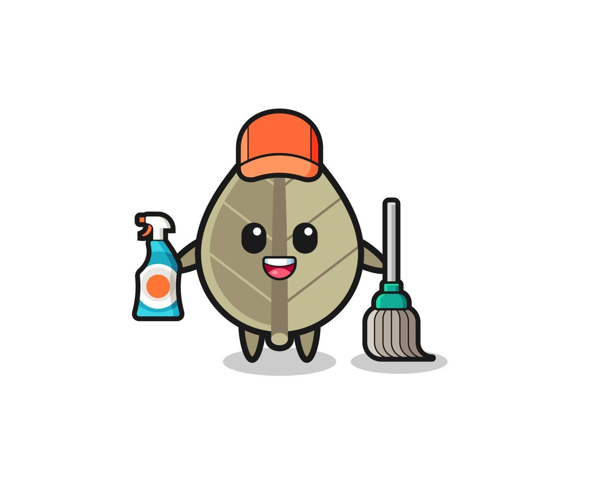 lindo personaje de hojas secas como mascota de los servicios de limpieza vector