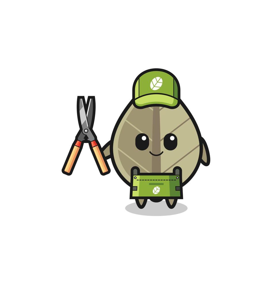 cute dried leaf as gardener mascot vector